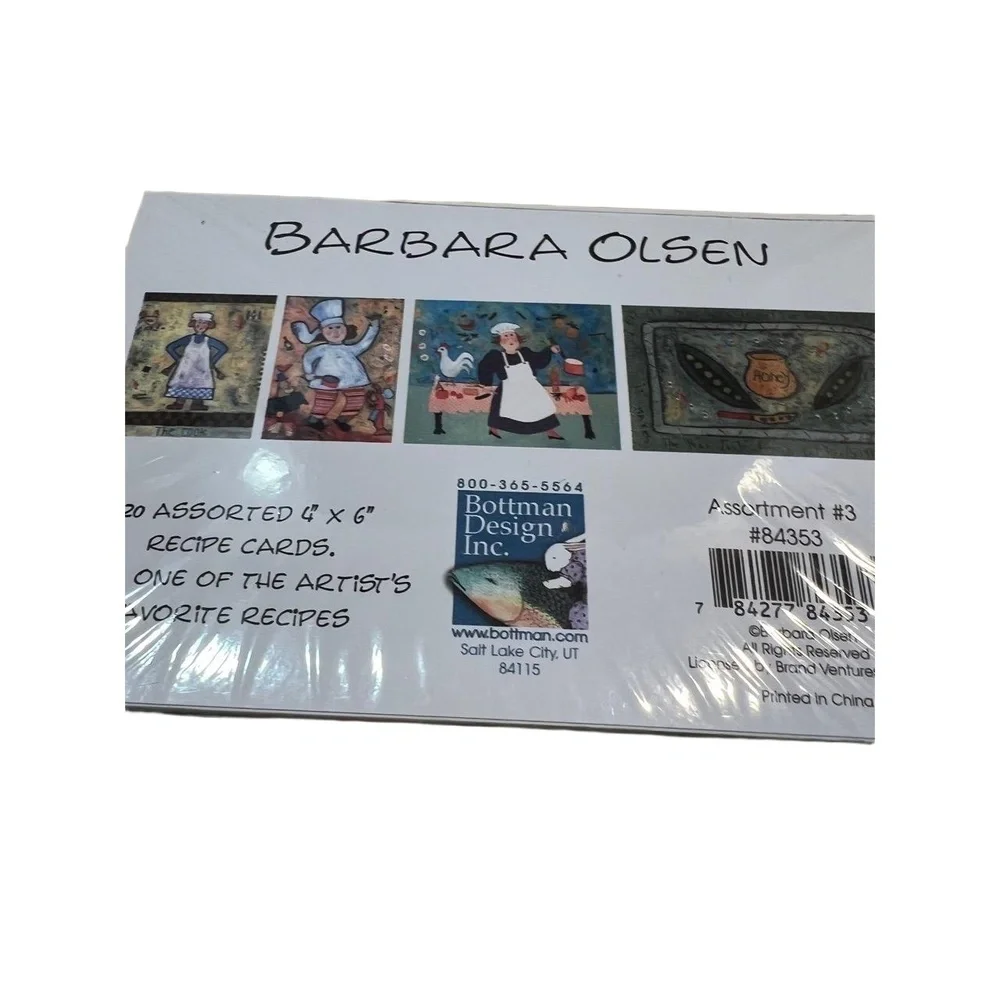 NWT Barbara Olsen Vintage Illustrated Recipe Cards Lined Sections Set of 40